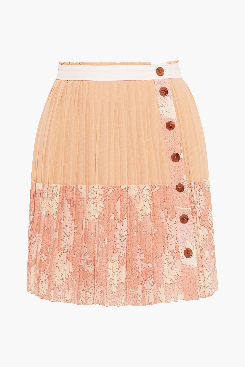 Chloé Paneled Pleated Printed Silk-georgette Mini Skirt In Pink