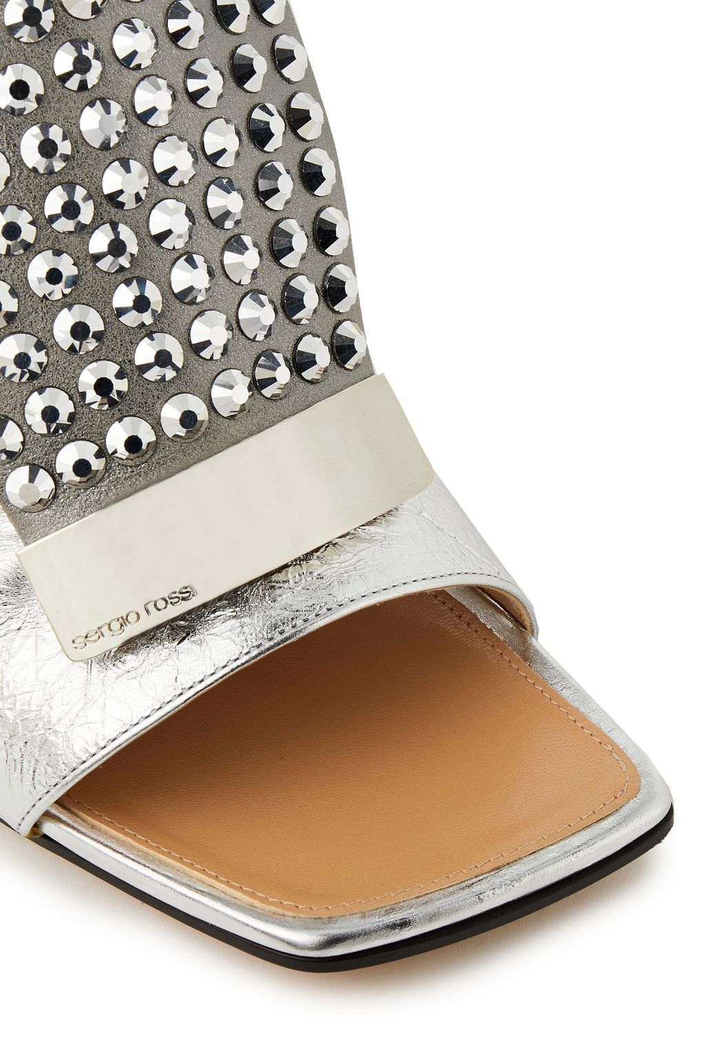 SERGIO ROSSI sr1 embellished metallic crinkled-leather mules