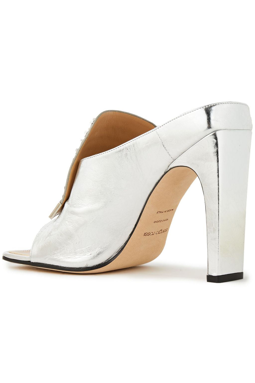 SERGIO ROSSI sr1 embellished metallic crinkled-leather mules