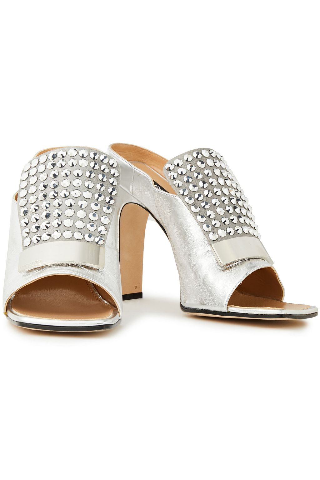 SERGIO ROSSI sr1 embellished metallic crinkled-leather mules