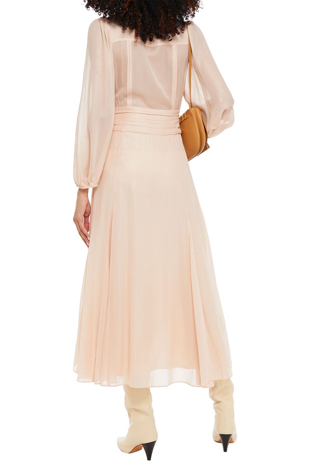 IRO Pintucked metallic polka-dot georgette midi dress