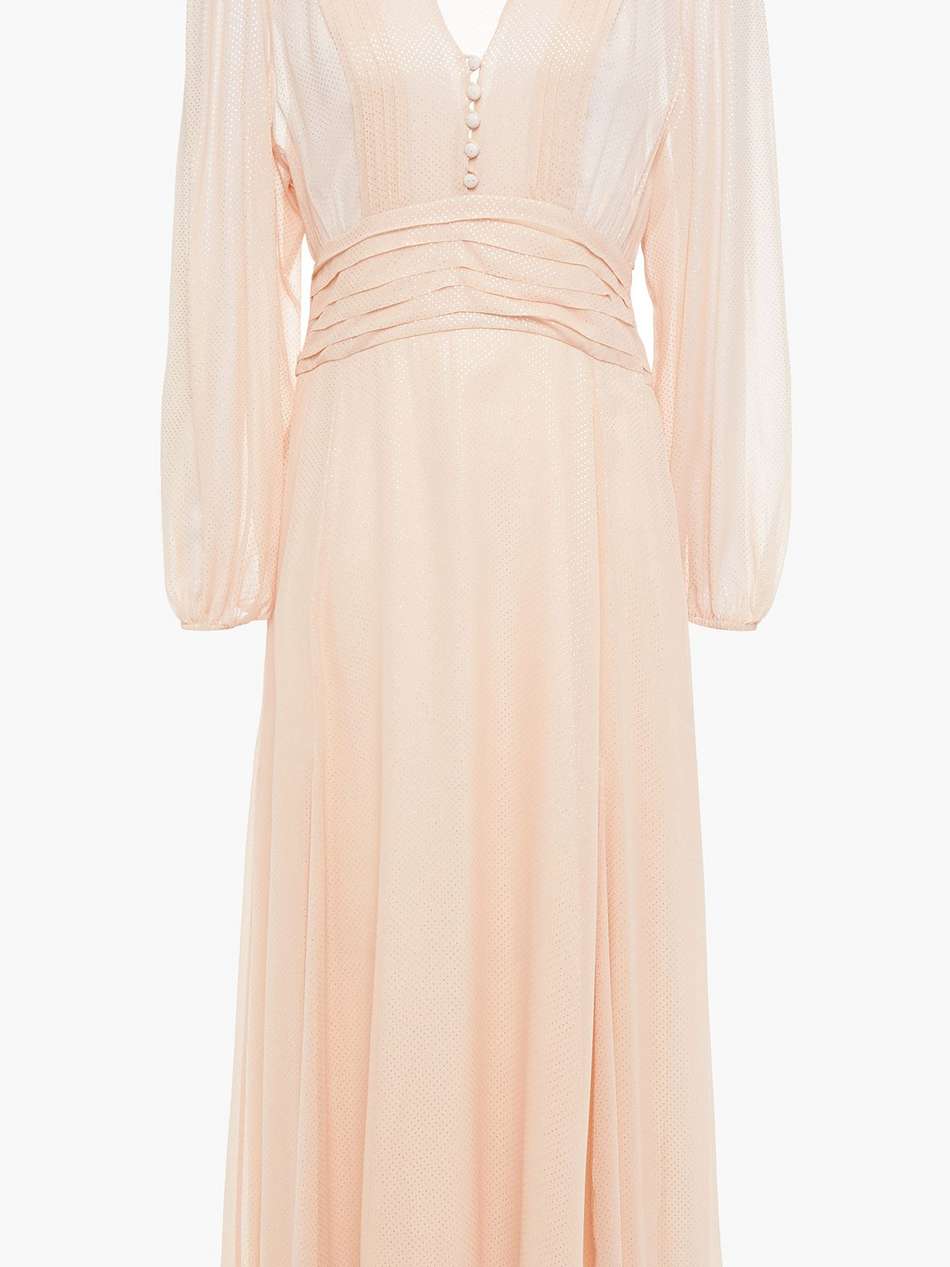 pintucked metallic polka-dot georgette midi dress