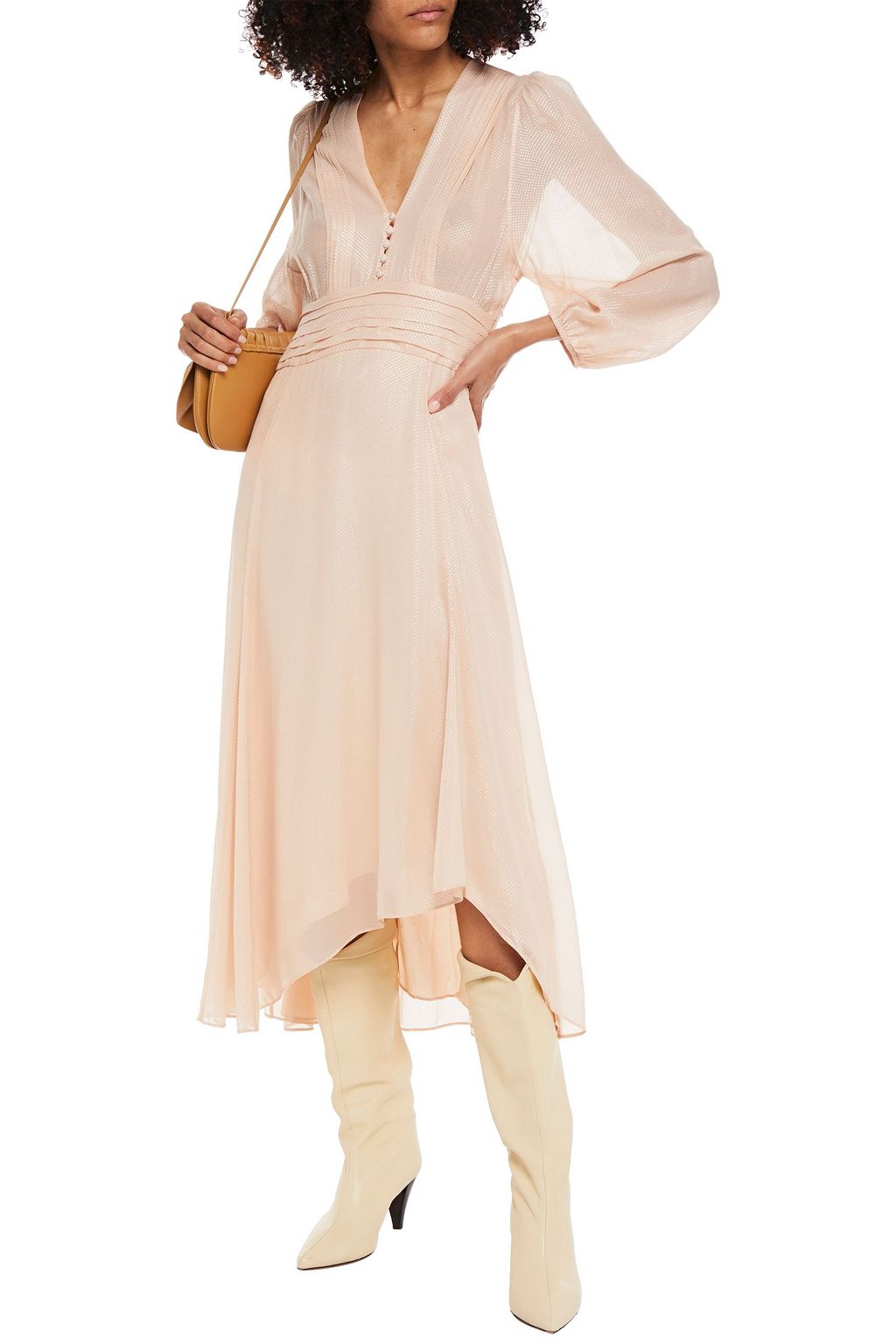 IRO Pintucked metallic polka-dot georgette midi dress