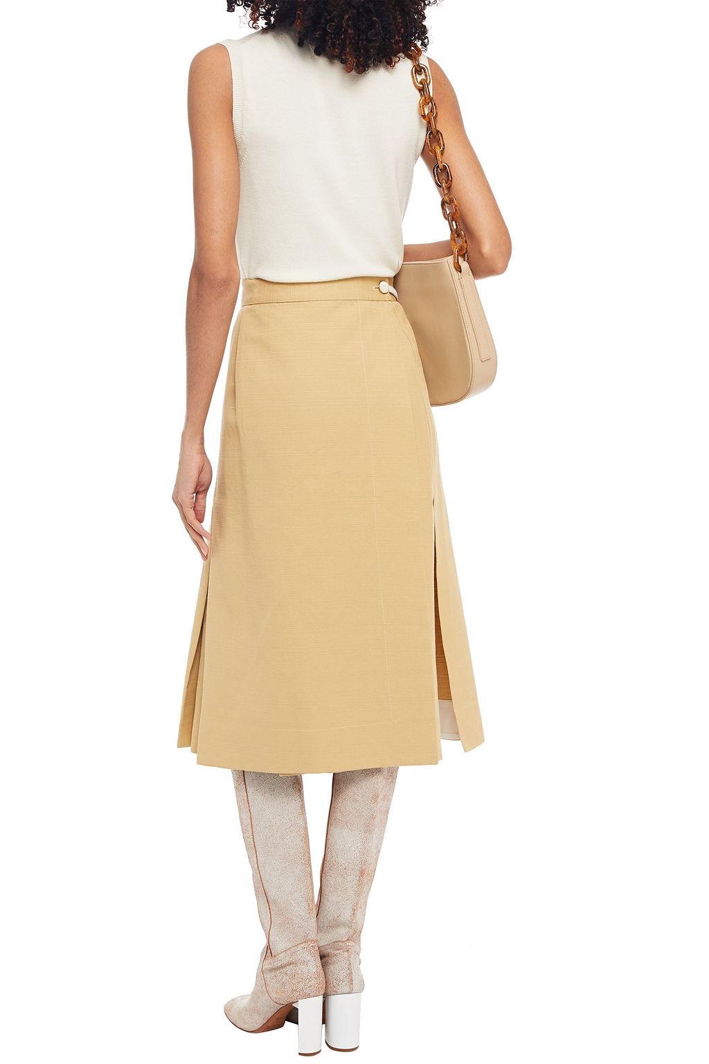 VICTORIA BECKHAM Chain-embellished linen and cotton-blend midi skirt
