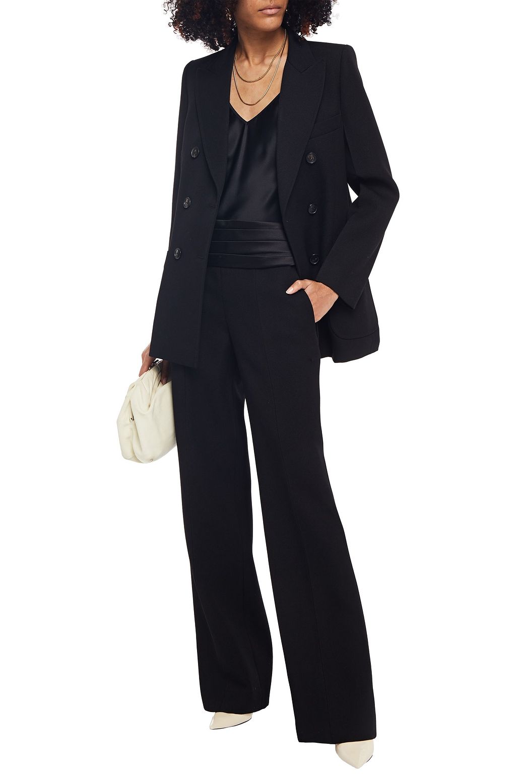 VICTORIA BECKHAM Satin-trimmed wool-gabardine wide-leg pants