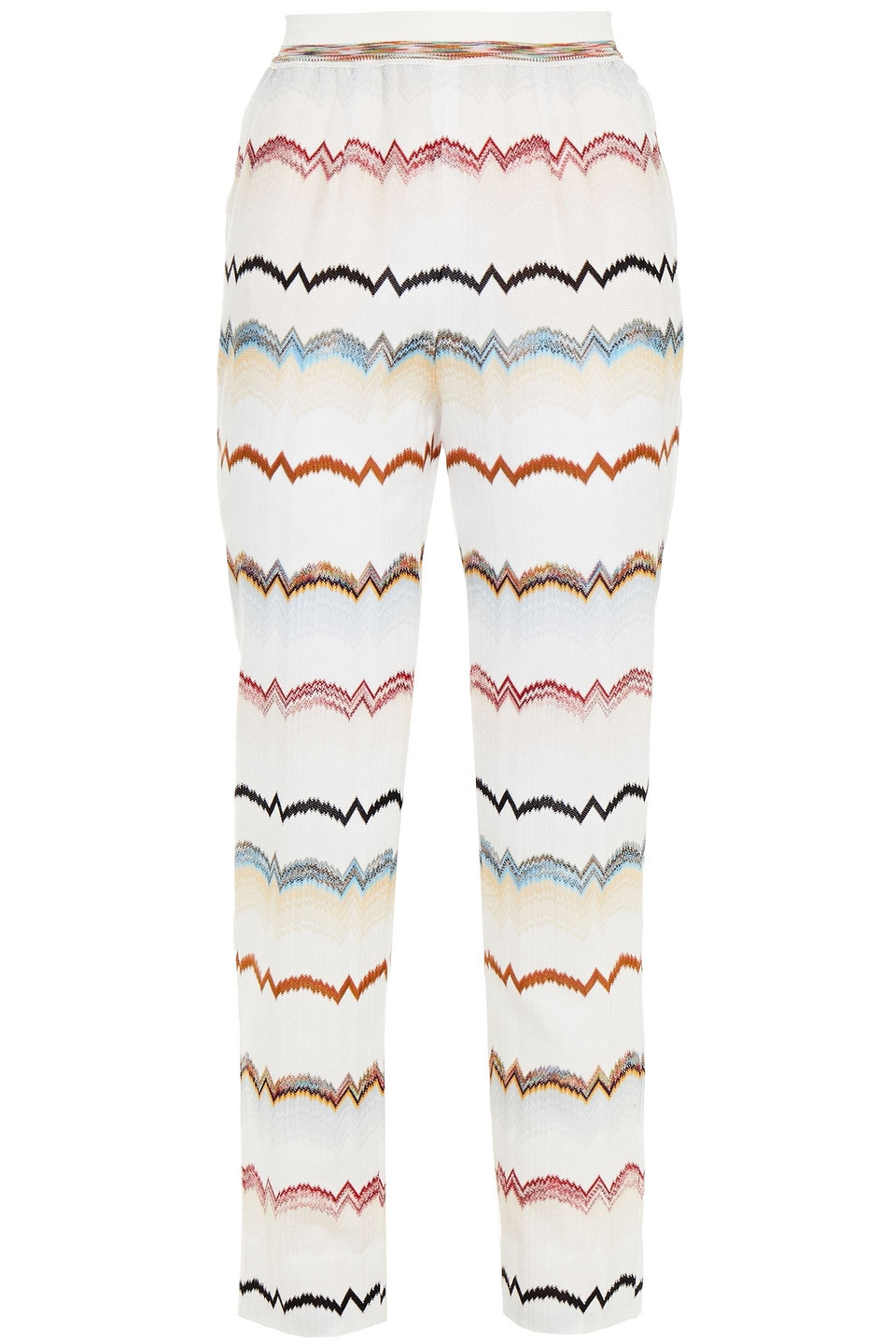 Striped crochet-knit cotton-blend tapered pants