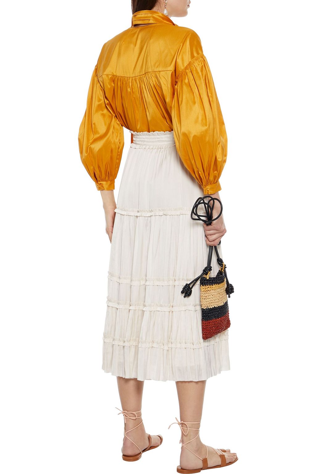ULLA JOHNSON Carina tiered crinkled-satin midi skirt