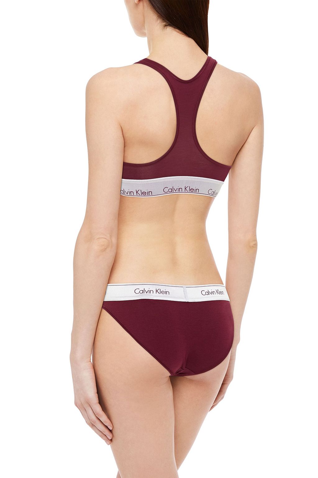 CALVIN KLEIN Monogram-trimmed stretch-cotton and modal-blend jersey sports bra