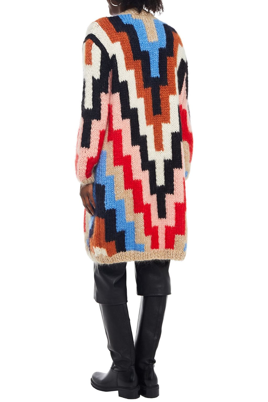 GANNI Brushed mohair and wool-blend intarsia cardigan