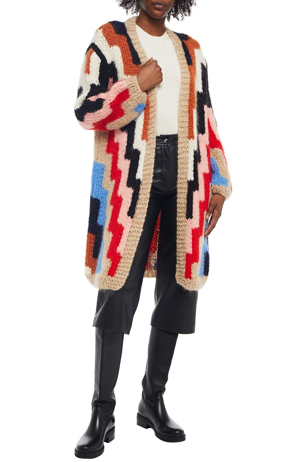 GANNI Brushed mohair and wool-blend intarsia cardigan