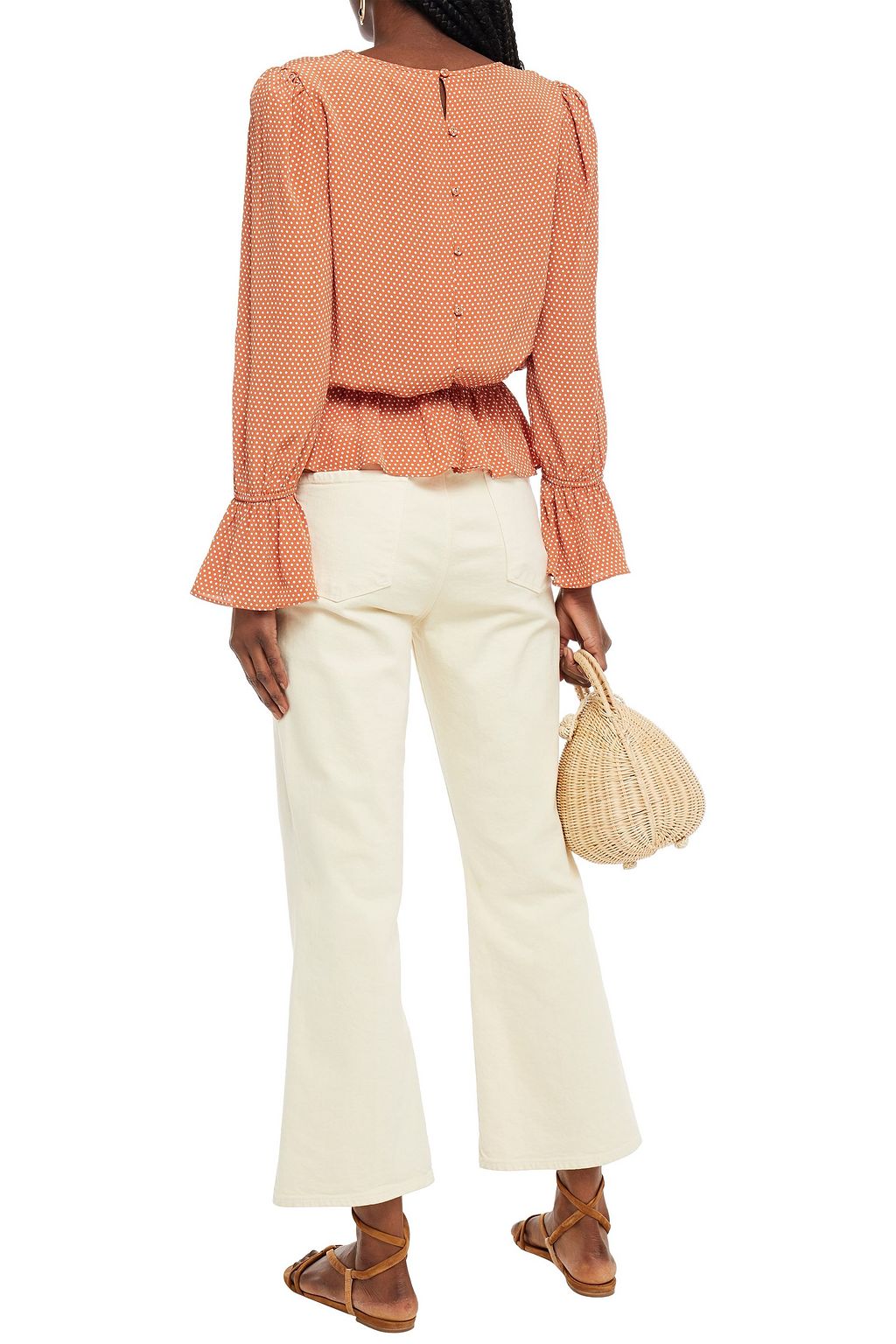 BYTIMO Gathered floral-print crepe de chine peplum blouse