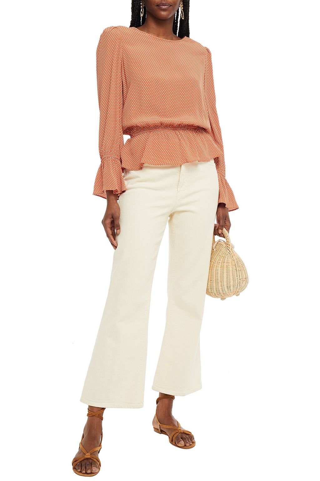 BYTIMO Gathered floral-print crepe de chine peplum blouse