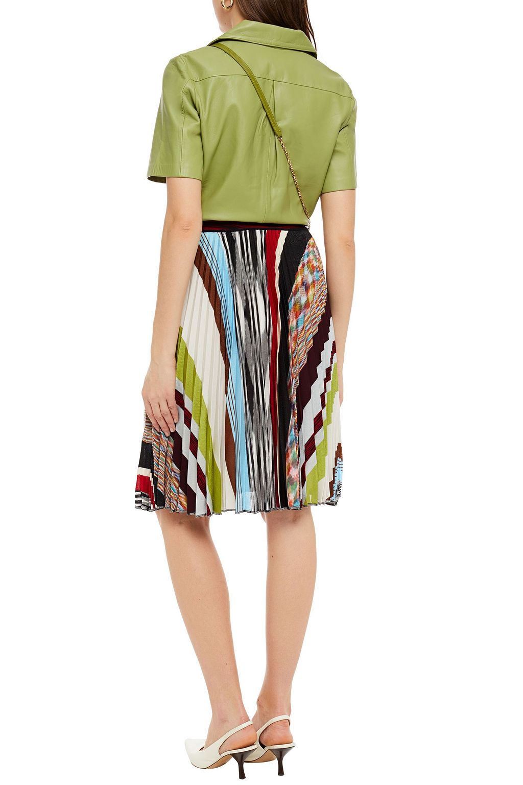MISSONI Pleated striped crochet-knit skirt