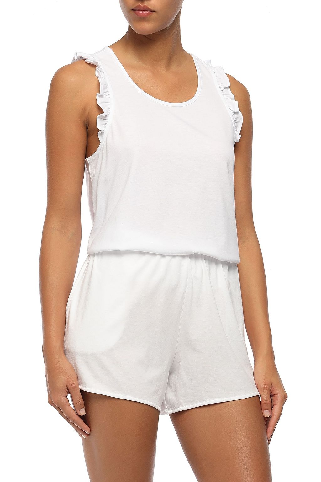 NATURAL SKIN Lalia ruffle-trimmed cotton and modal-blend pajama top