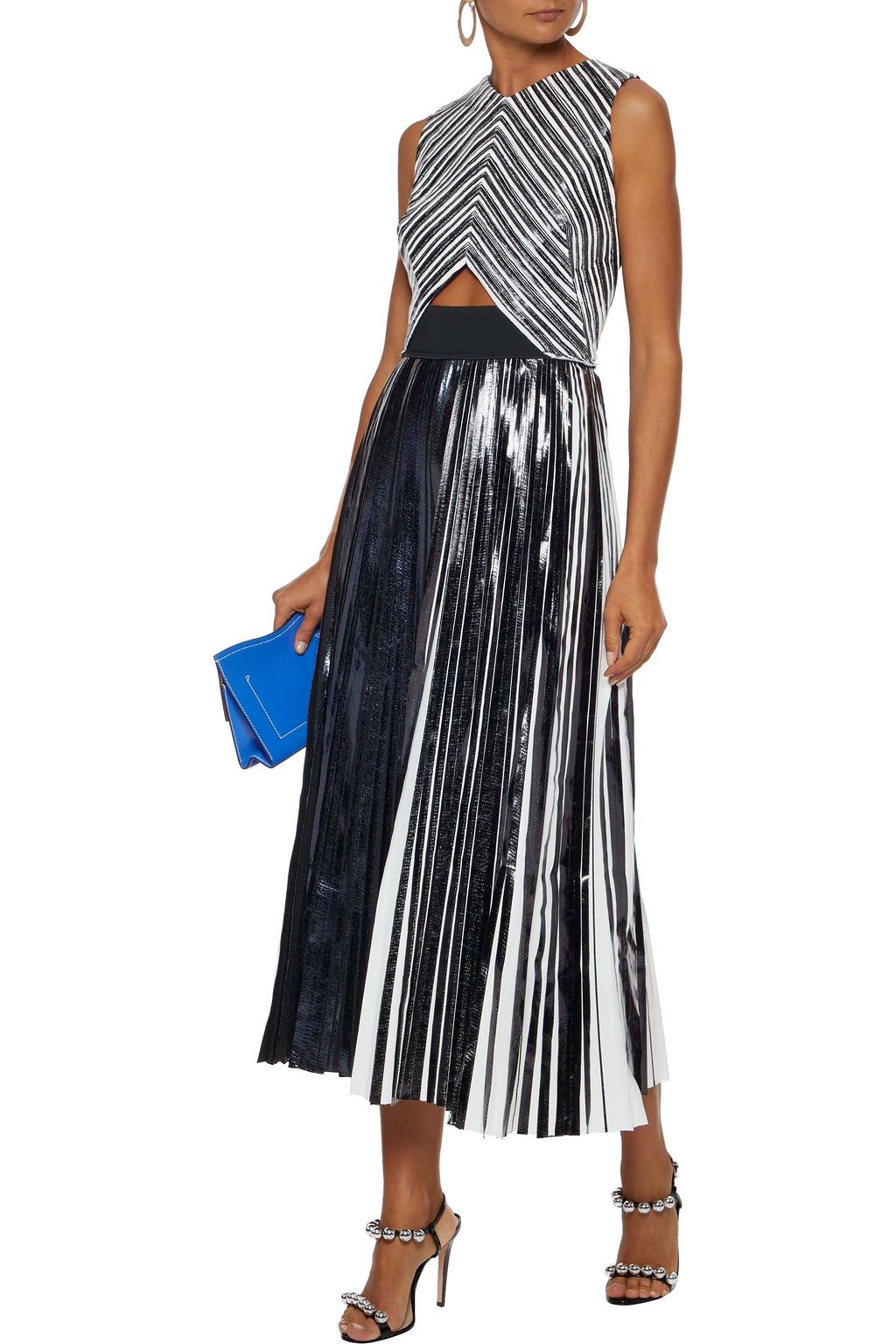 PROENZA SCHOULER Cutout cady-paneled pleated coated cloqué midi dress
