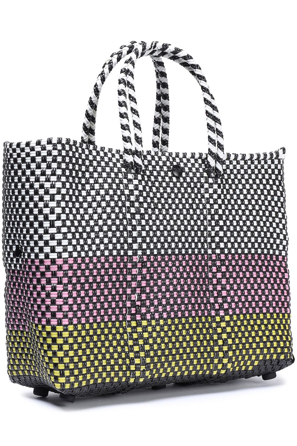 TRUSS Leather-trimmed woven raffia-effect tote