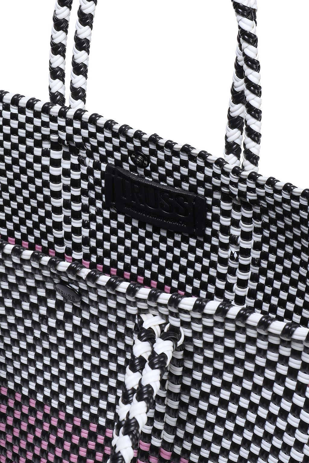 TRUSS Leather-trimmed woven raffia-effect tote