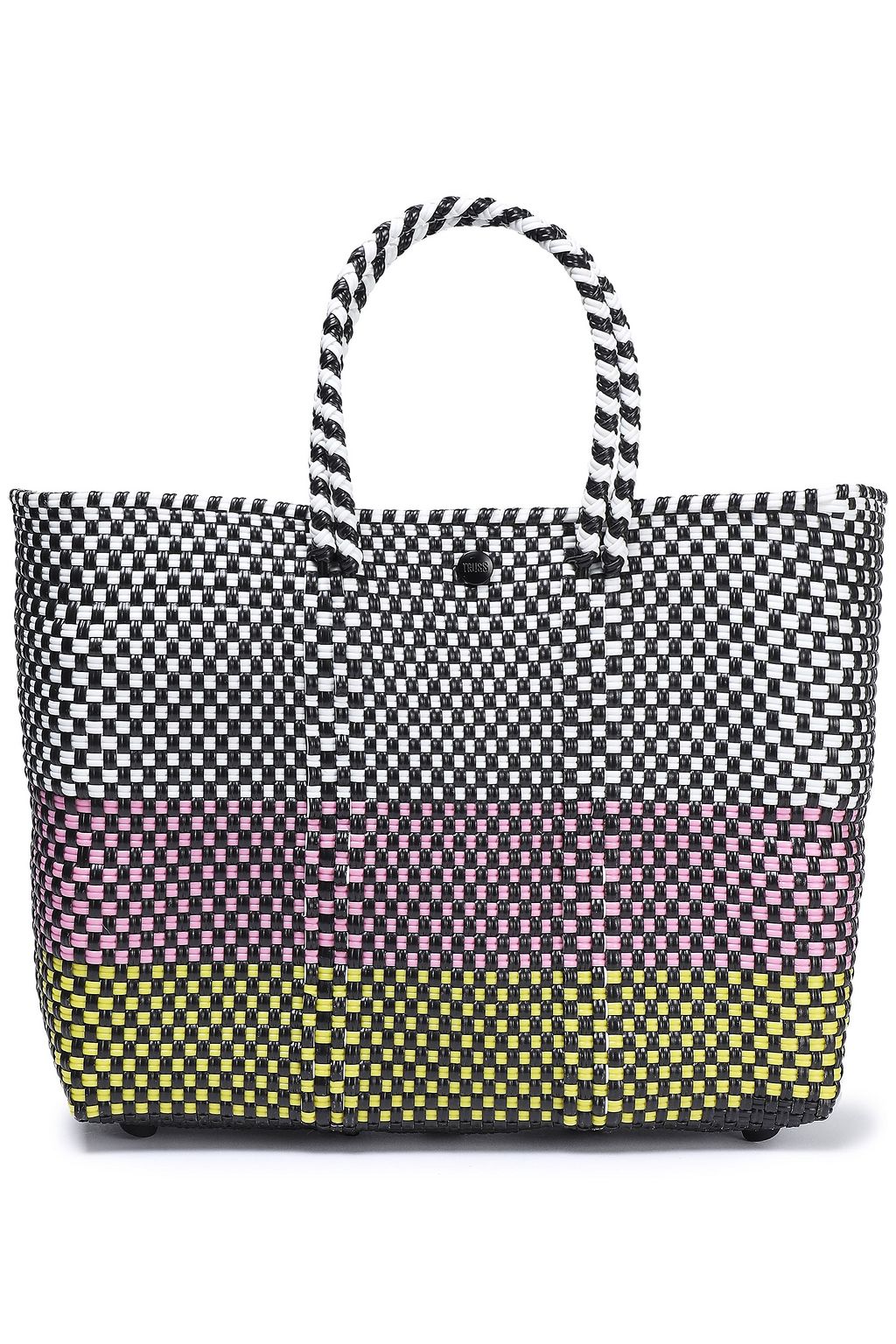 TRUSS Leather-trimmed woven raffia-effect tote