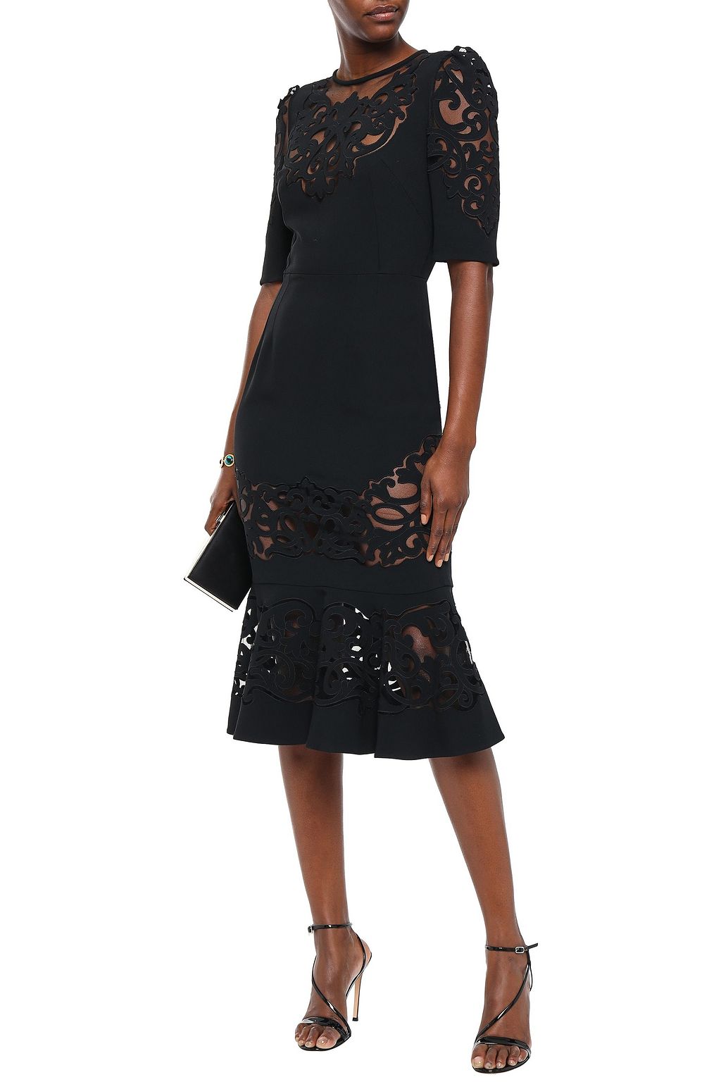 DOLCE&GABBANA Embroidered tulle and crepe midi dress