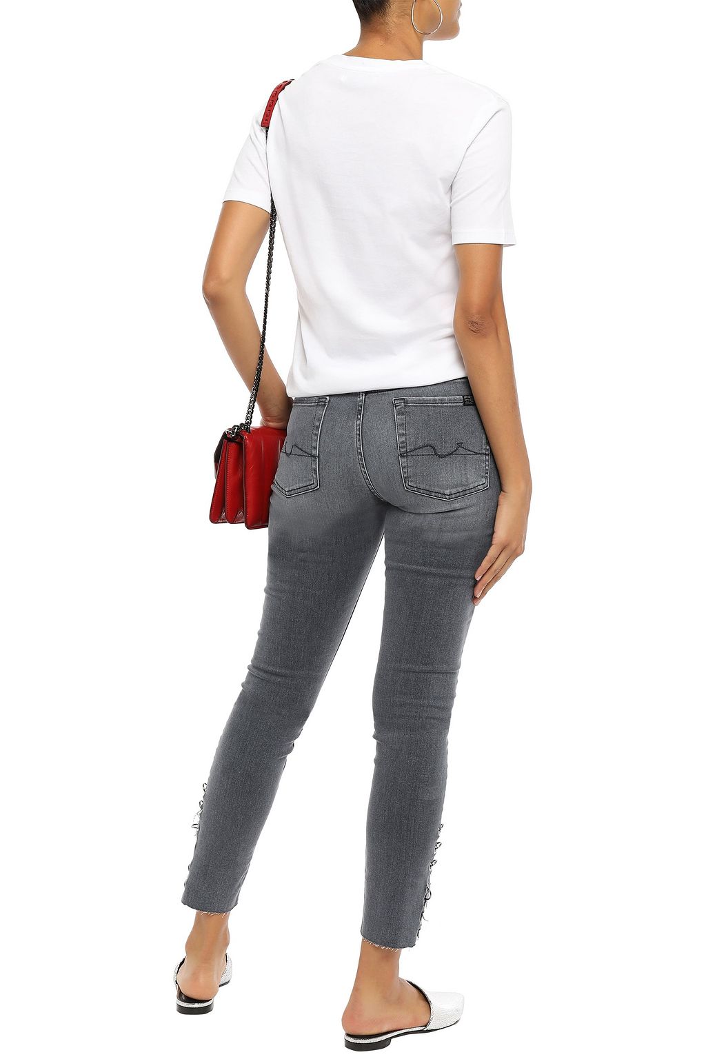 7 FOR ALL MANKIND The Skinny cropped barbell-embellished low-rise skinny jeans