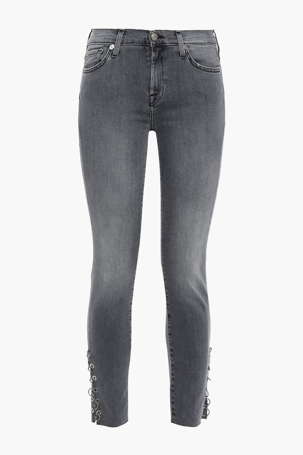 Afgang fly Eller senere Gray The Skinny cropped barbell-embellished low-rise skinny jeans | Sale up  to 70% off | THE OUTNET | 7 FOR ALL MANKIND | THE OUTNET