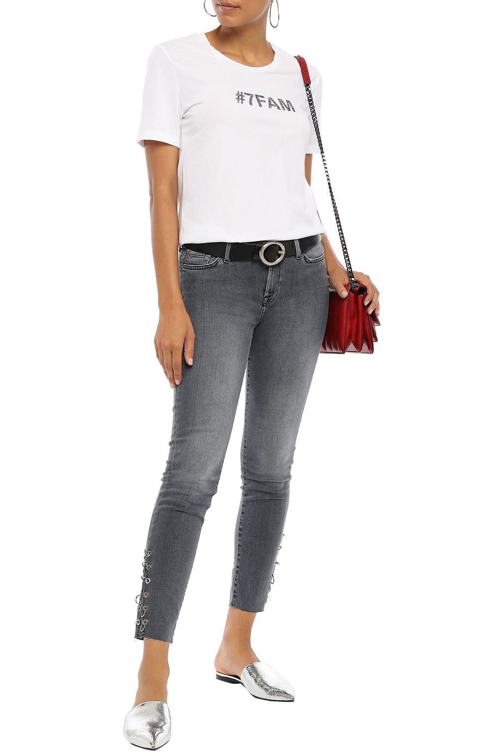7 FOR ALL MANKIND The Skinny cropped barbell-embellished low-rise skinny jeans
