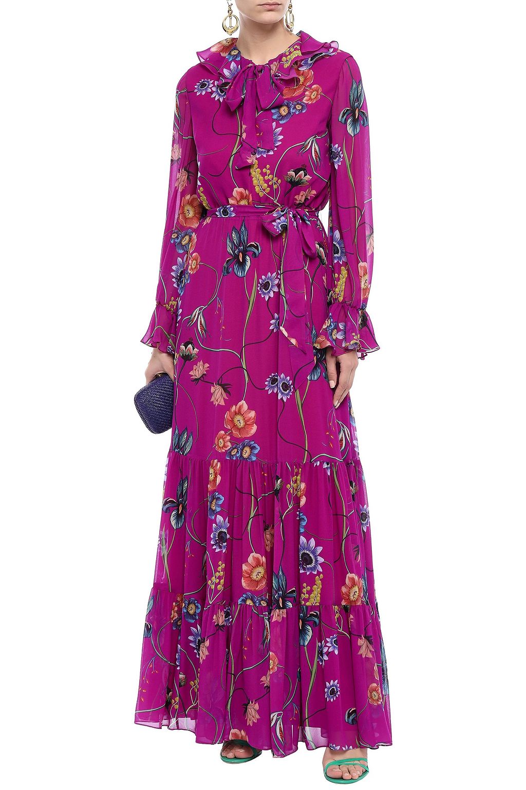BORGO DE NOR Anna pussy-bow floral-print silk-georgette maxi dress