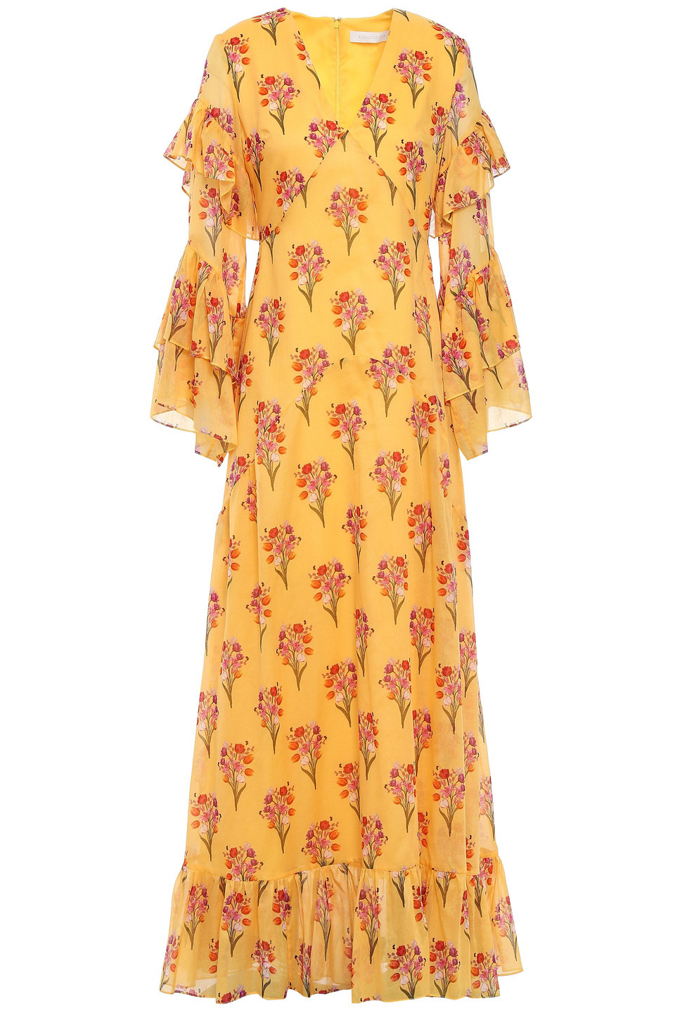 Borgo De Nor Woman Luna Ruffled Floral-print Cotton-voile Maxi Dress Marigold Size 8