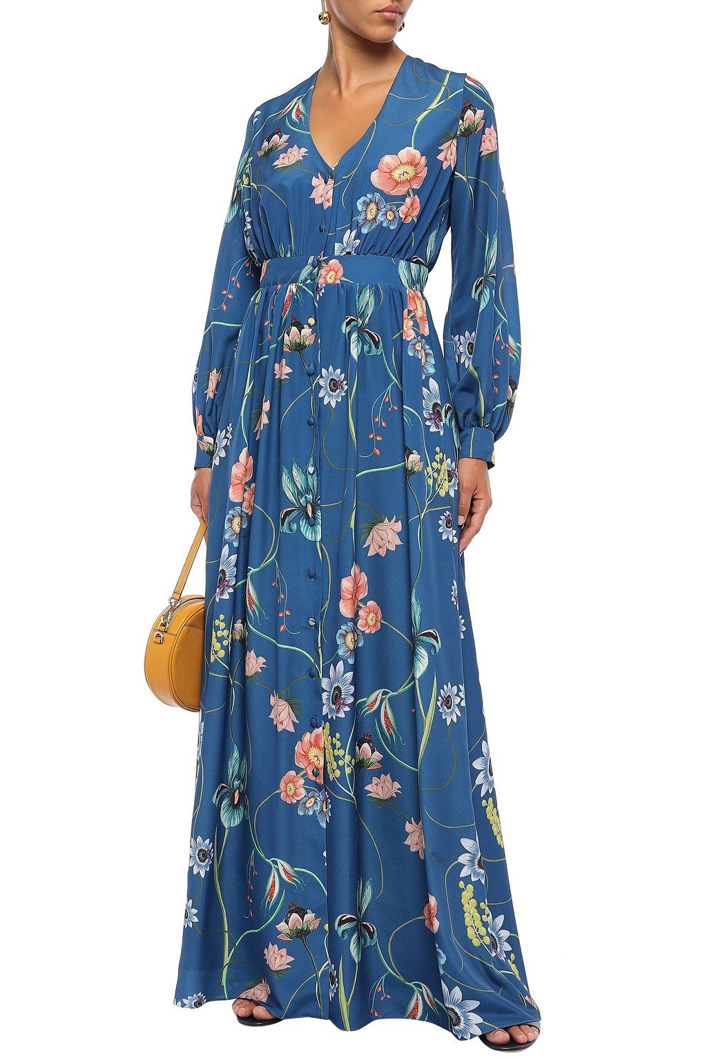 BORGO DE NOR Francesca floral-print crepe de chine maxi dress