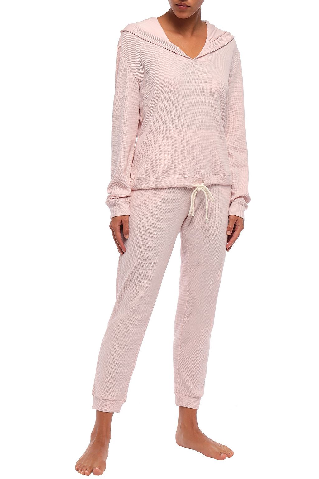 NATURAL SKIN Waffle-knit organic cotton-blend hooded pajama top