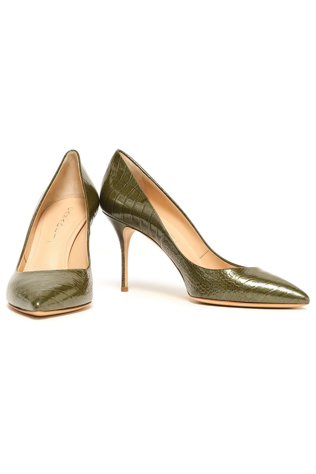 CASADEI Croc-effect glossed-leather pumps