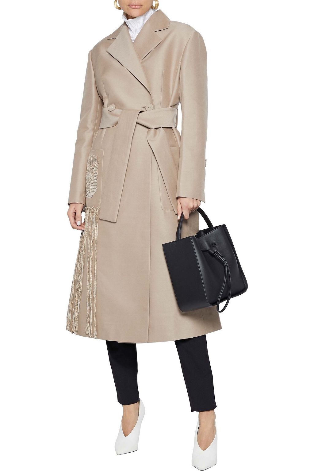 PROENZA SCHOULER Double-breasted fringed chenille-trimmed twill coat