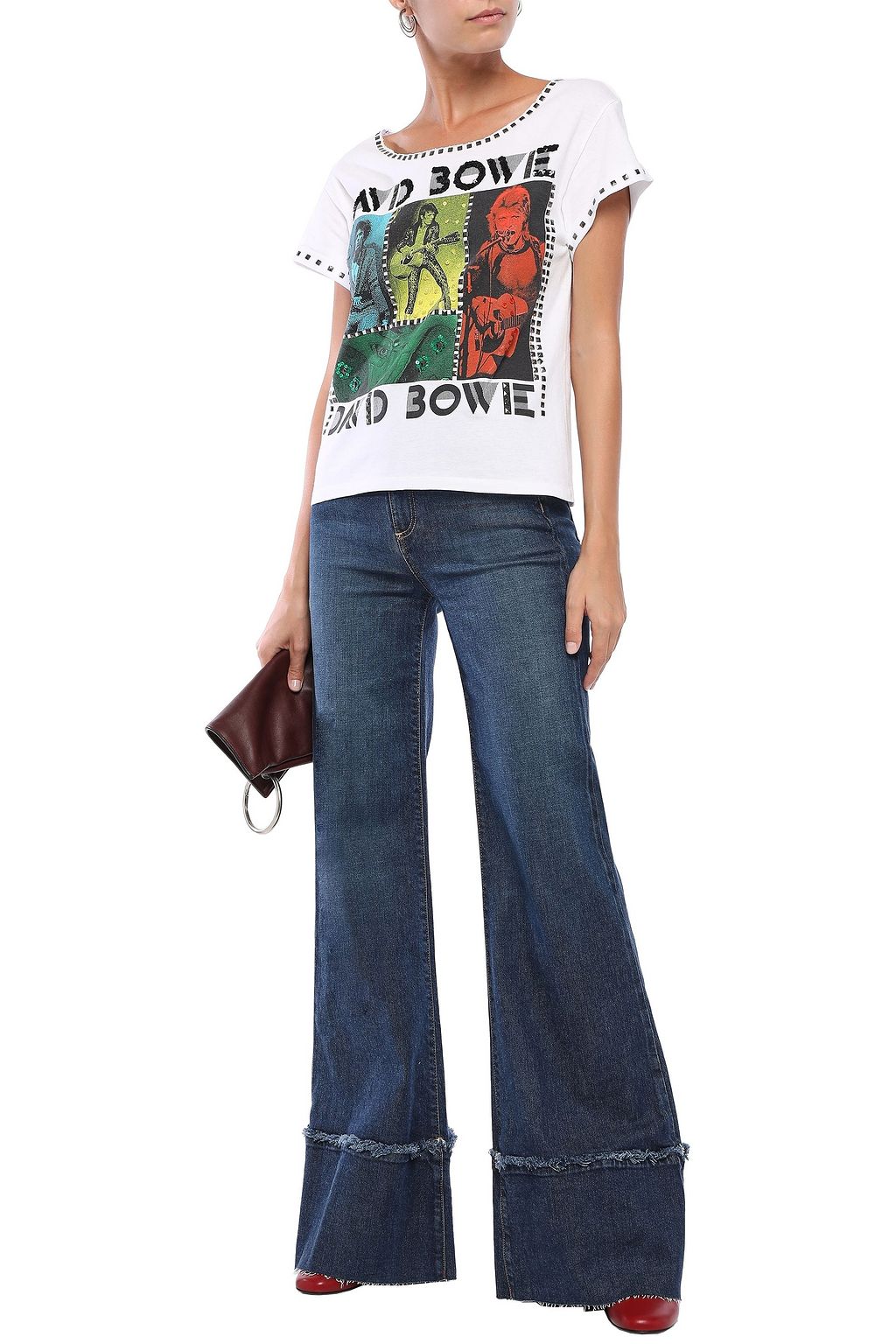 ALICE + OLIVIA Distressed high-rise wide-leg jeans