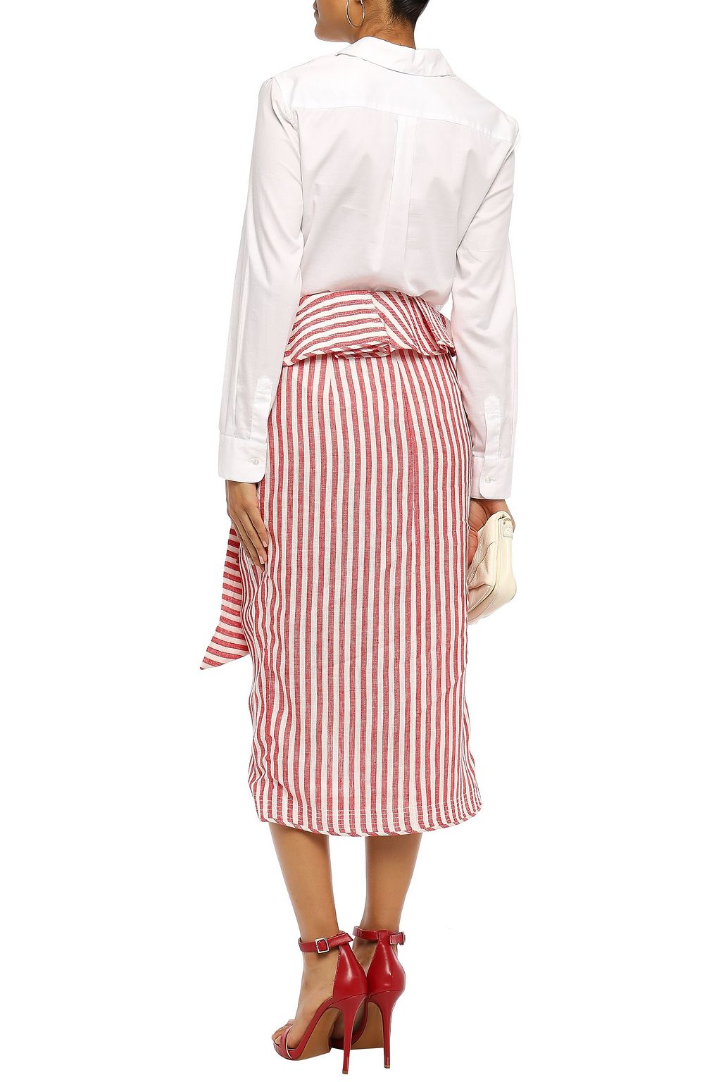 JOHANNA ORTIZ Ruffled striped linen midi skirt