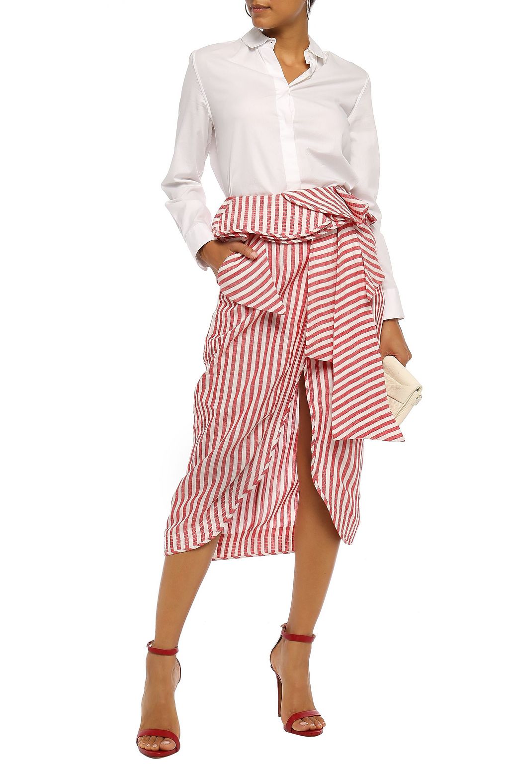 JOHANNA ORTIZ Ruffled striped linen midi skirt