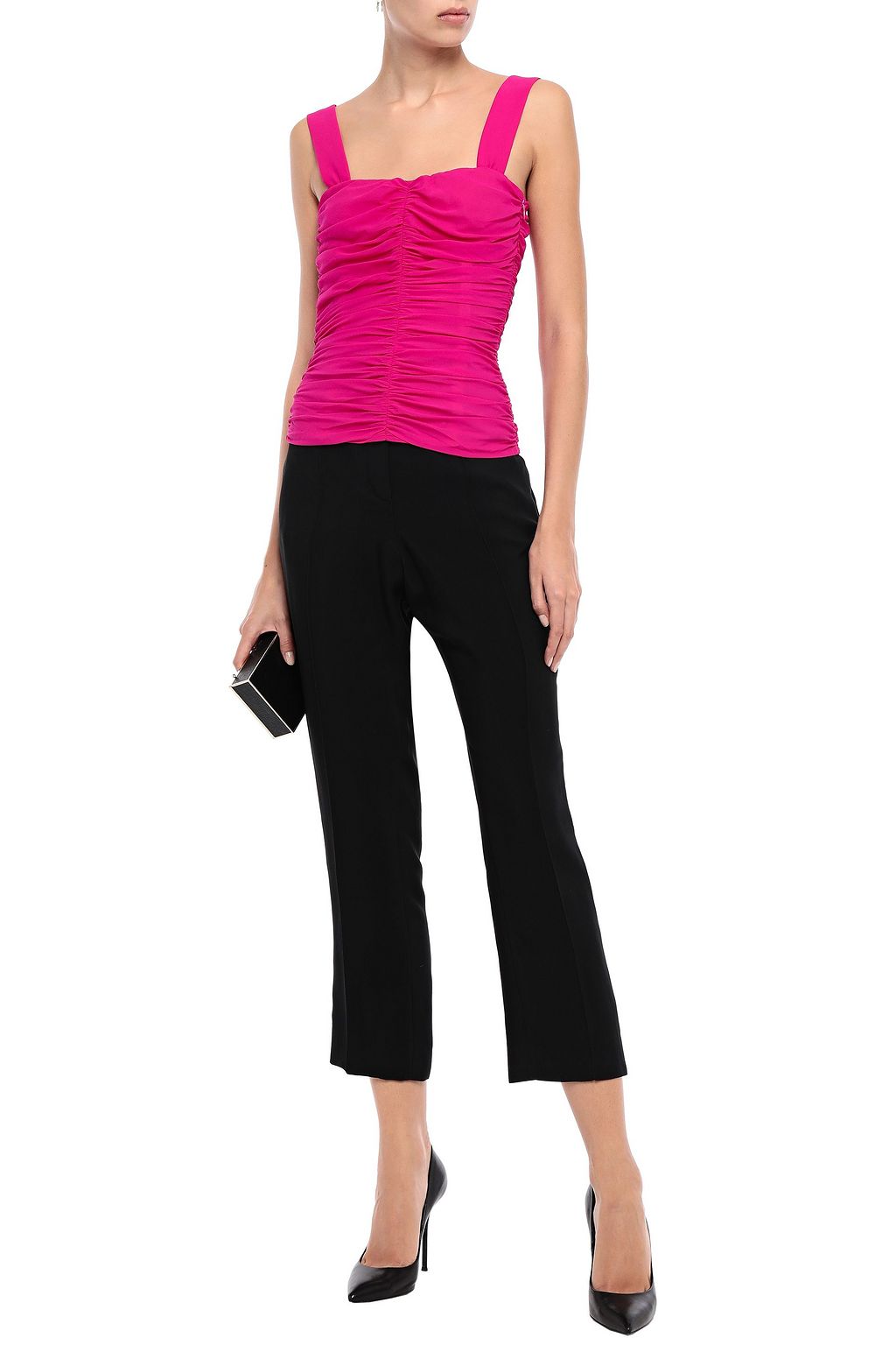 GALVAN  LONDON Franzi ruched silk-blend chiffon top