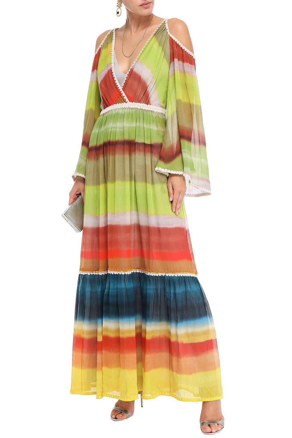 MISSONI Cold-shoulder dégradé silk-georgette maxi dress