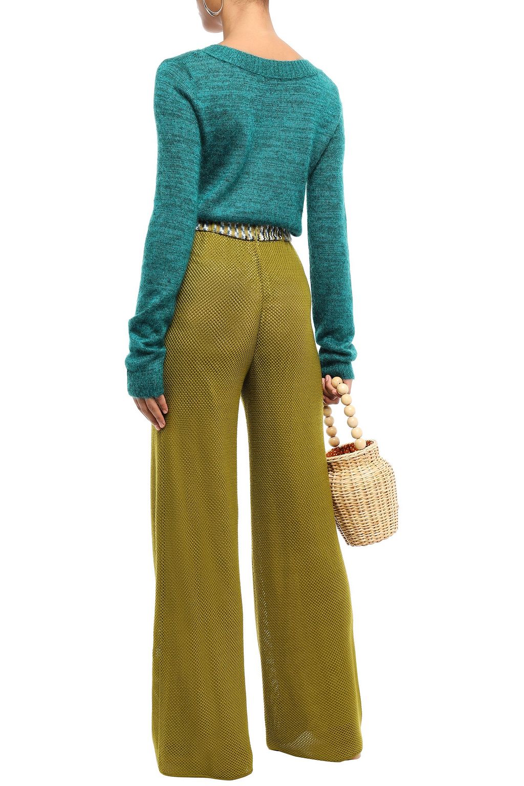MISSONI Belted pointelle-knit wool wide-leg pants