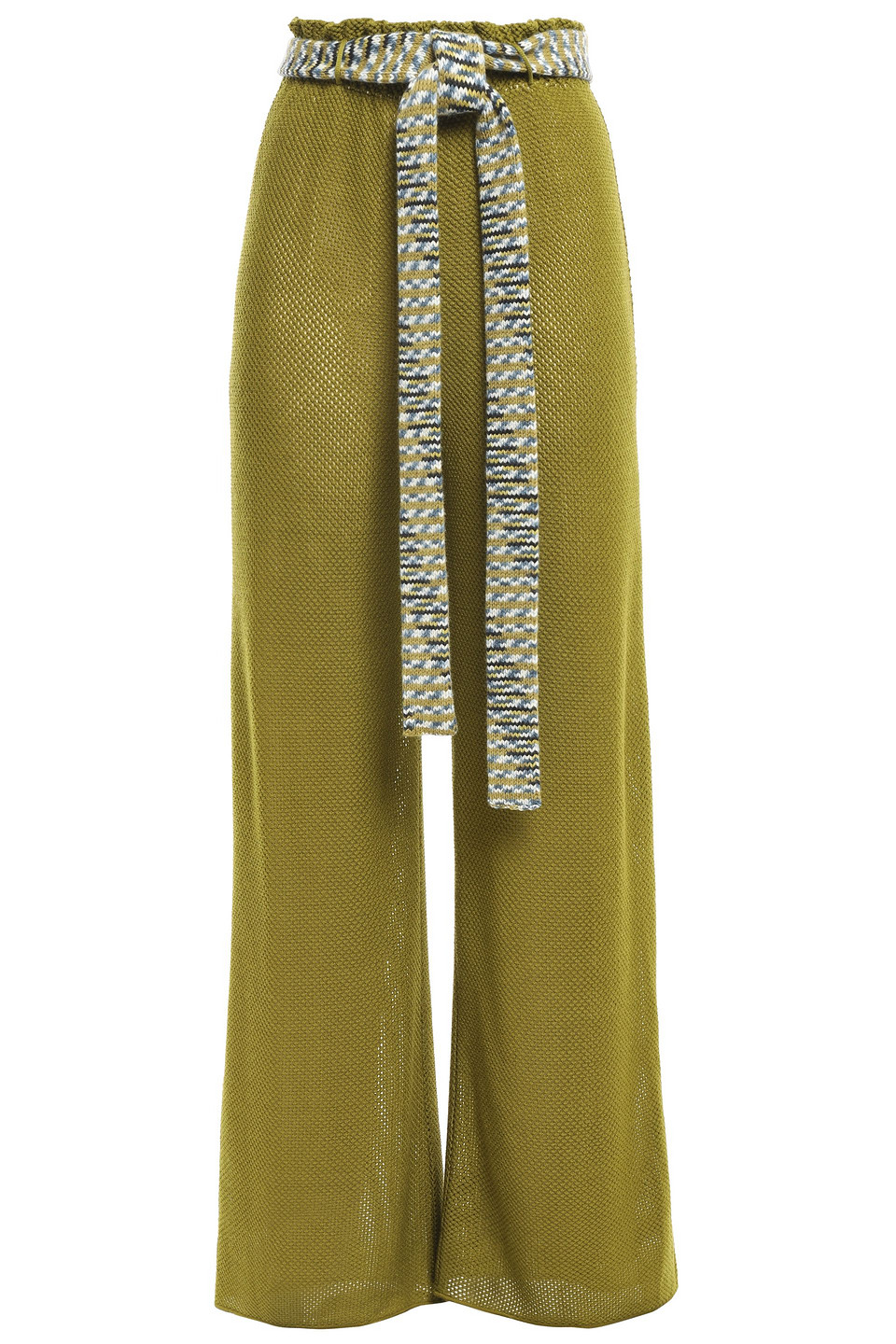 Missoni Woman Belted Pointelle-knit Wool Wide-leg Pants Army Green Size 38