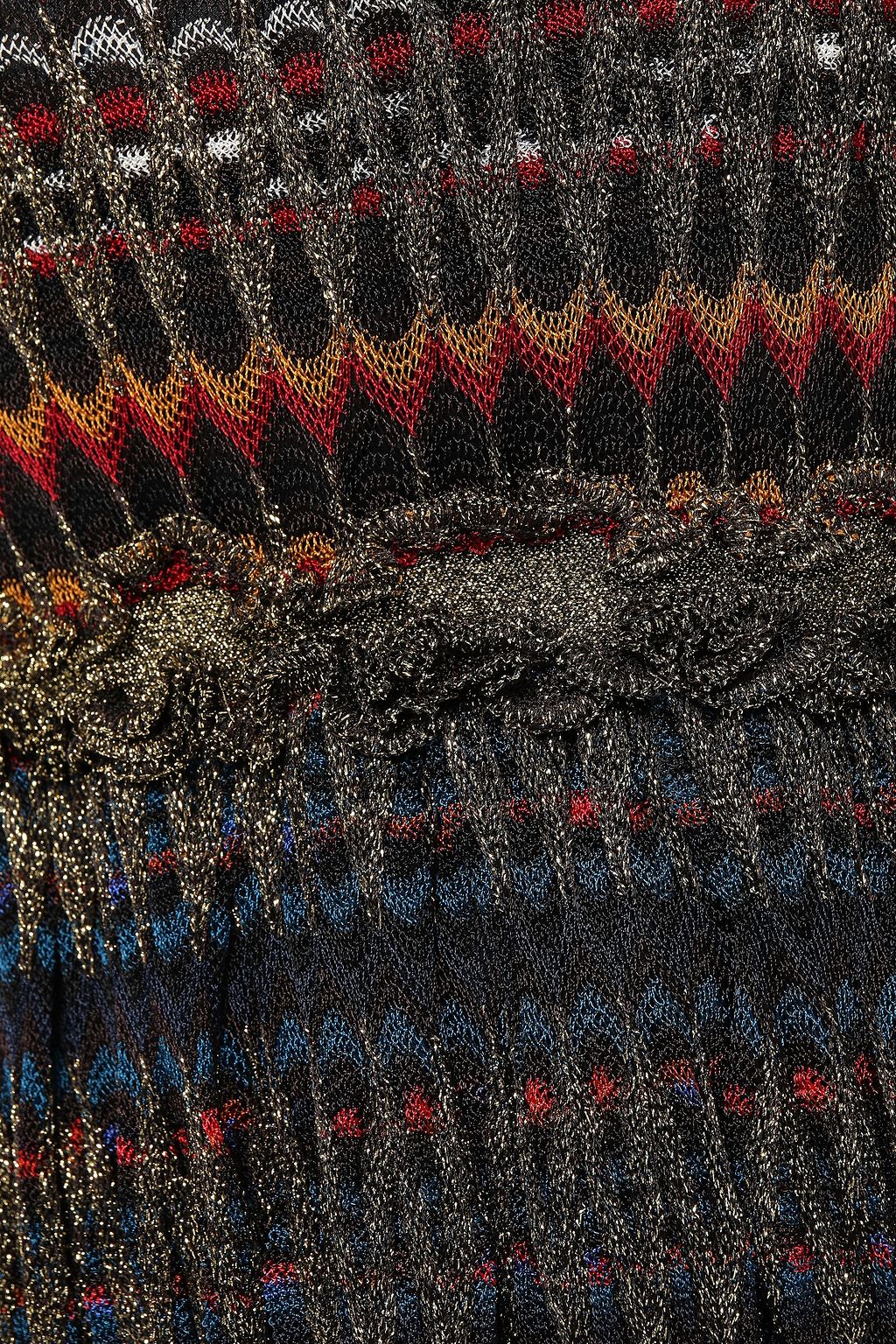 MISSONI Paneled metallic crochet-knit maxi dress