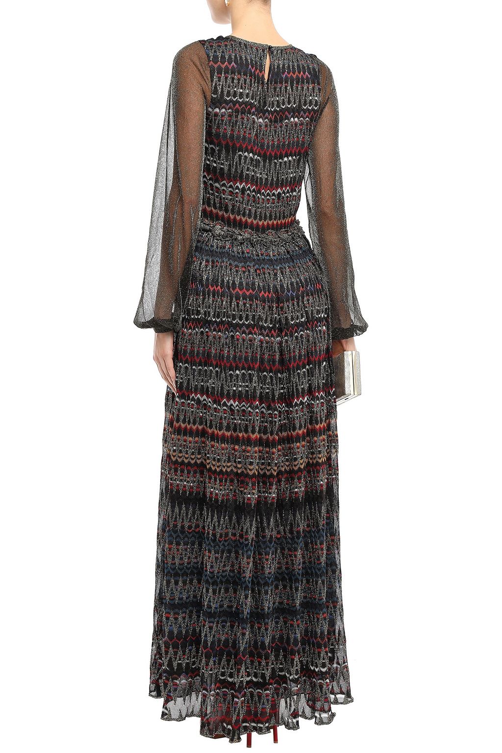 MISSONI Paneled metallic crochet-knit maxi dress