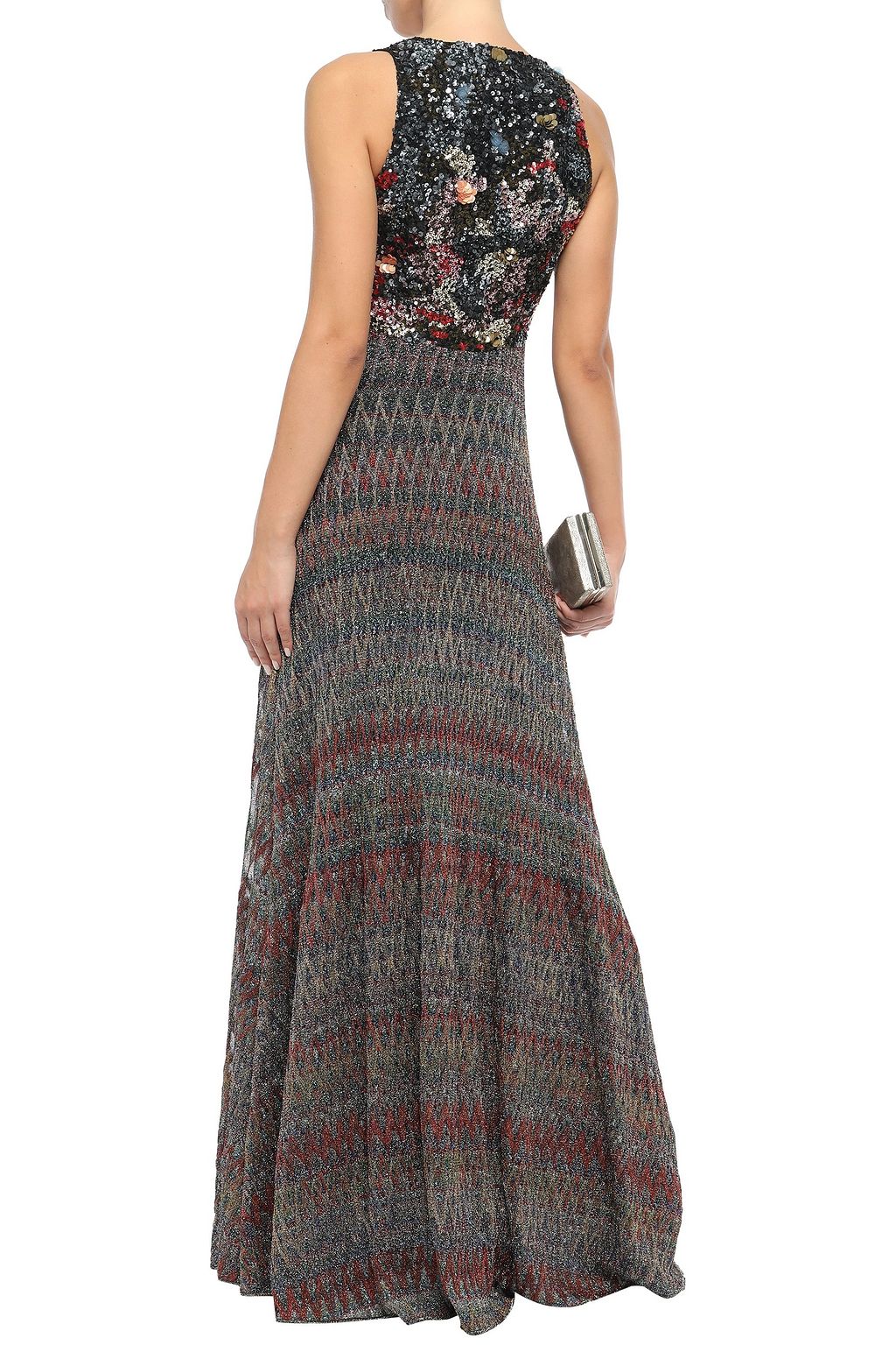 MISSONI Sequined metallic crochet-knit maxi dress