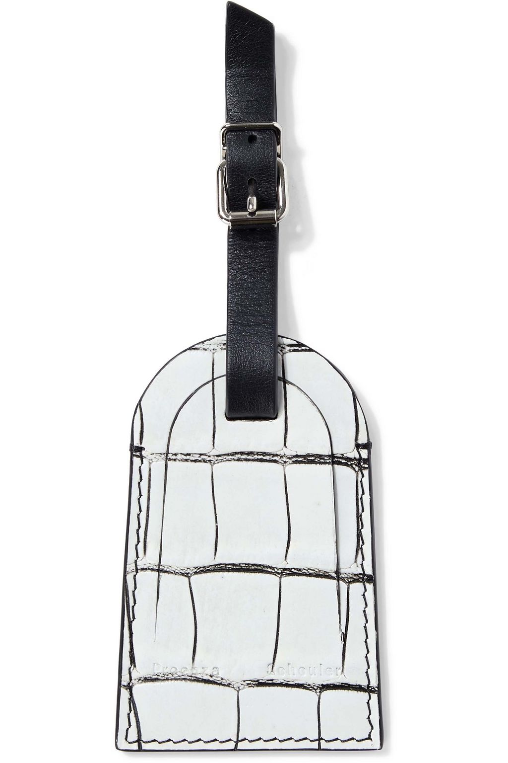 white leather luggage tags