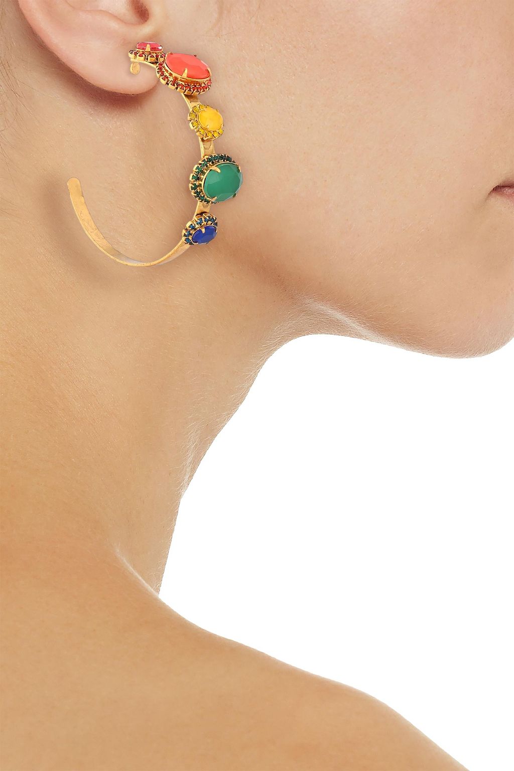 ELIZABETH COLE The Mena 24-karat gold-plated, crystal and stone hoop earrings