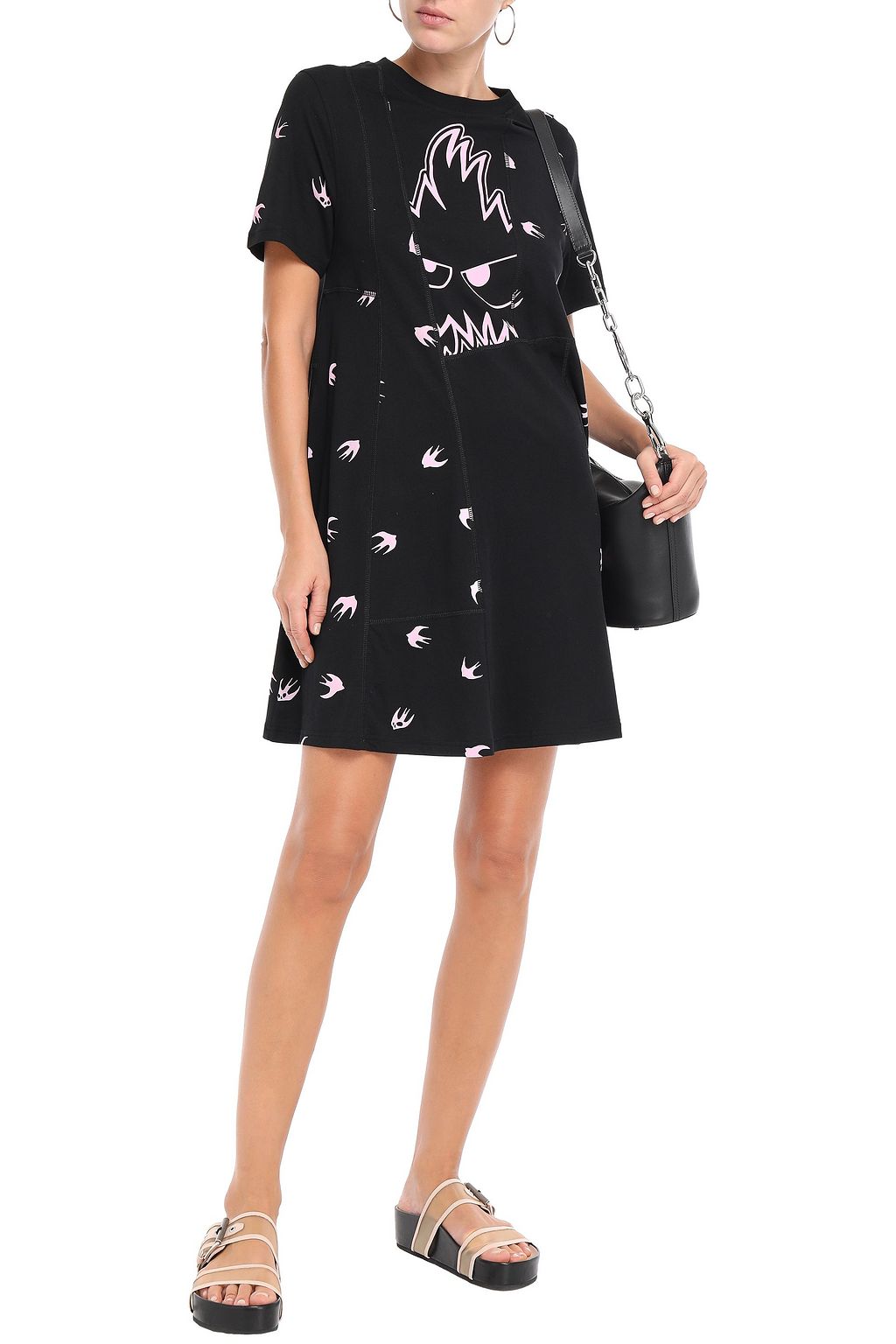MCQ ALEXANDER MCQUEEN Paneled printed cotton-jersey mini dress