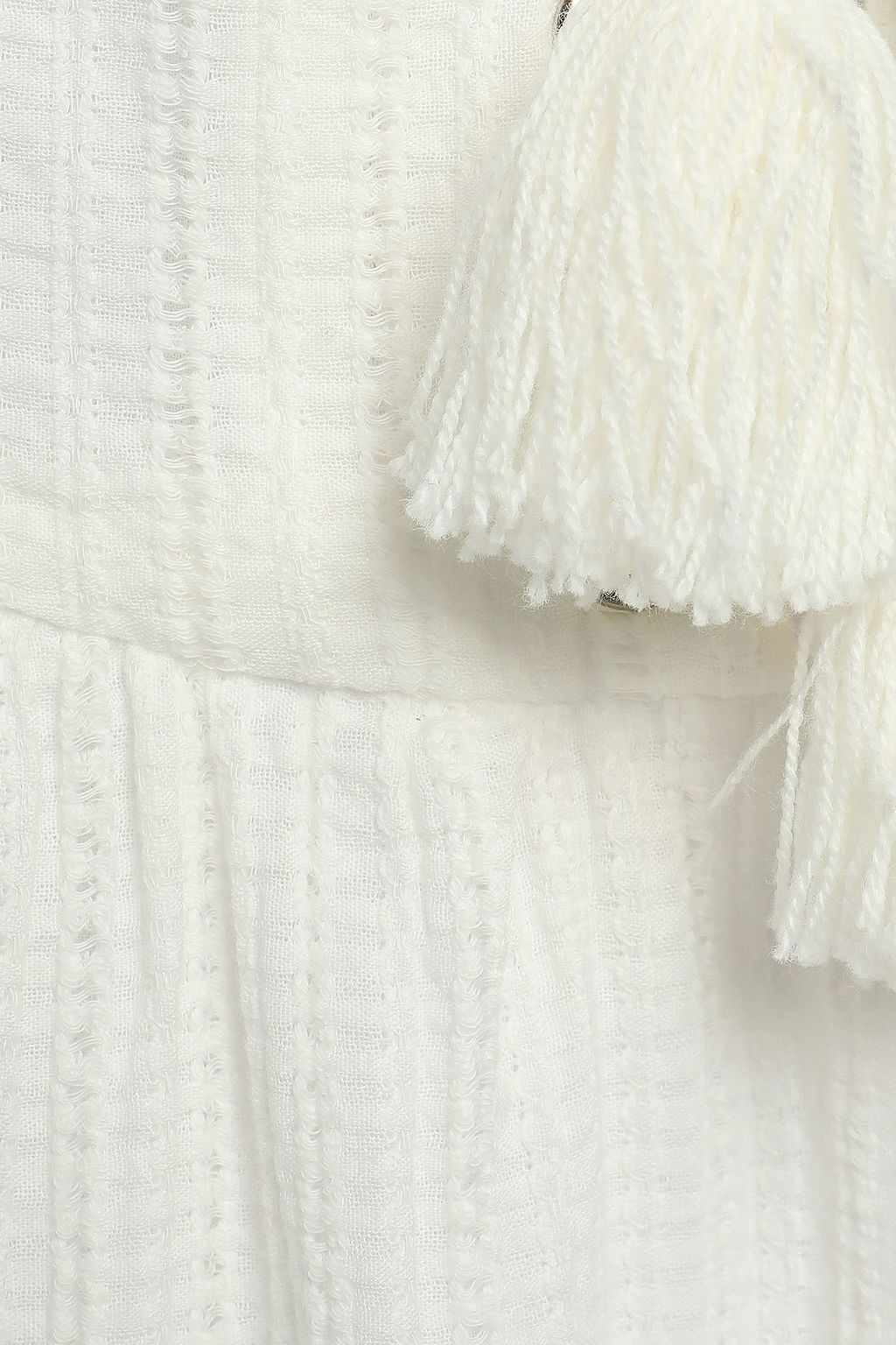 white tasseled embroidered midi dress