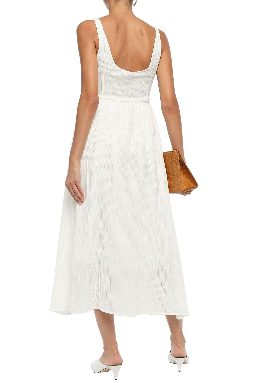white tasseled embroidered midi dress