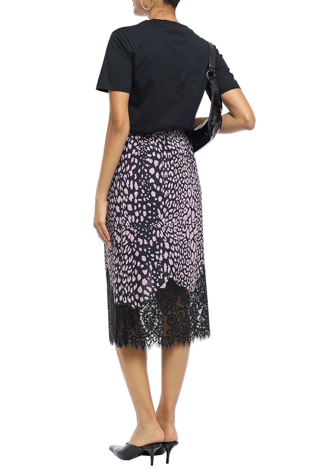 MCQ ALEXANDER MCQUEEN Leavers lace-paneled leopard-print crepe midi skirt