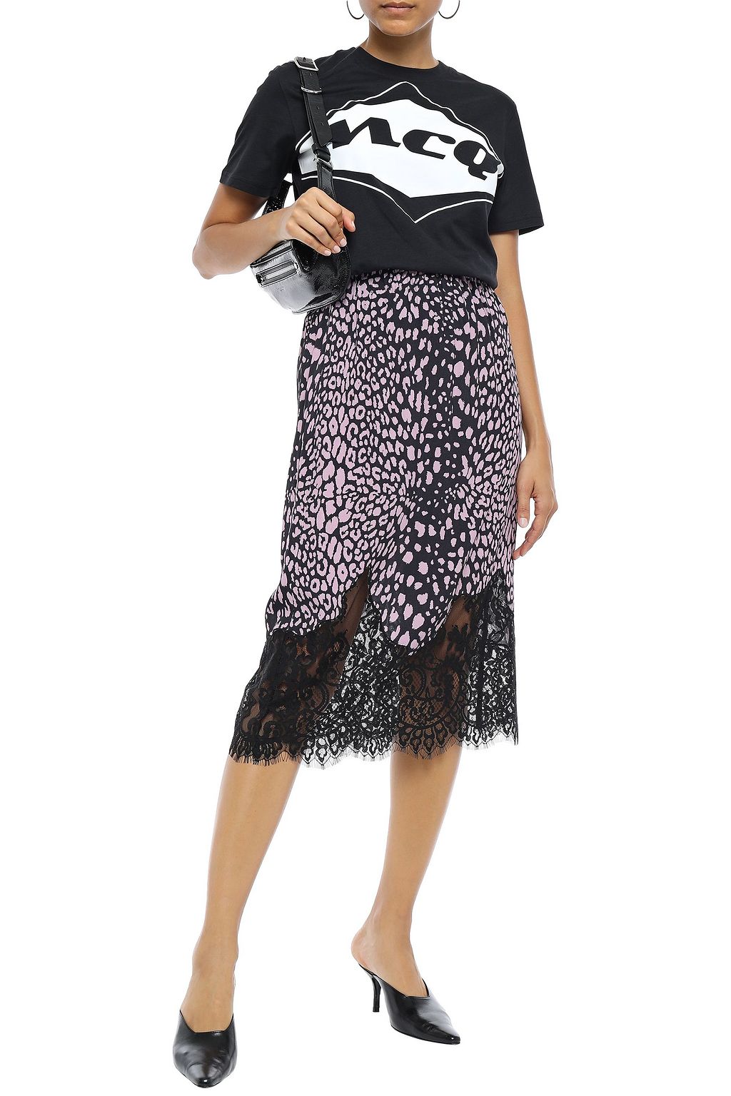MCQ ALEXANDER MCQUEEN Leavers lace-paneled leopard-print crepe midi skirt