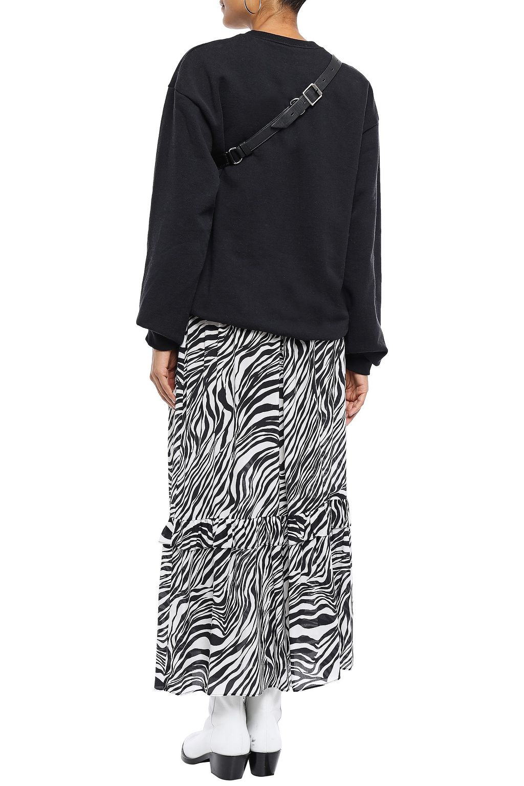 MCQ ALEXANDER MCQUEEN Tiered zebra-print silk crepe de chine midi skirt